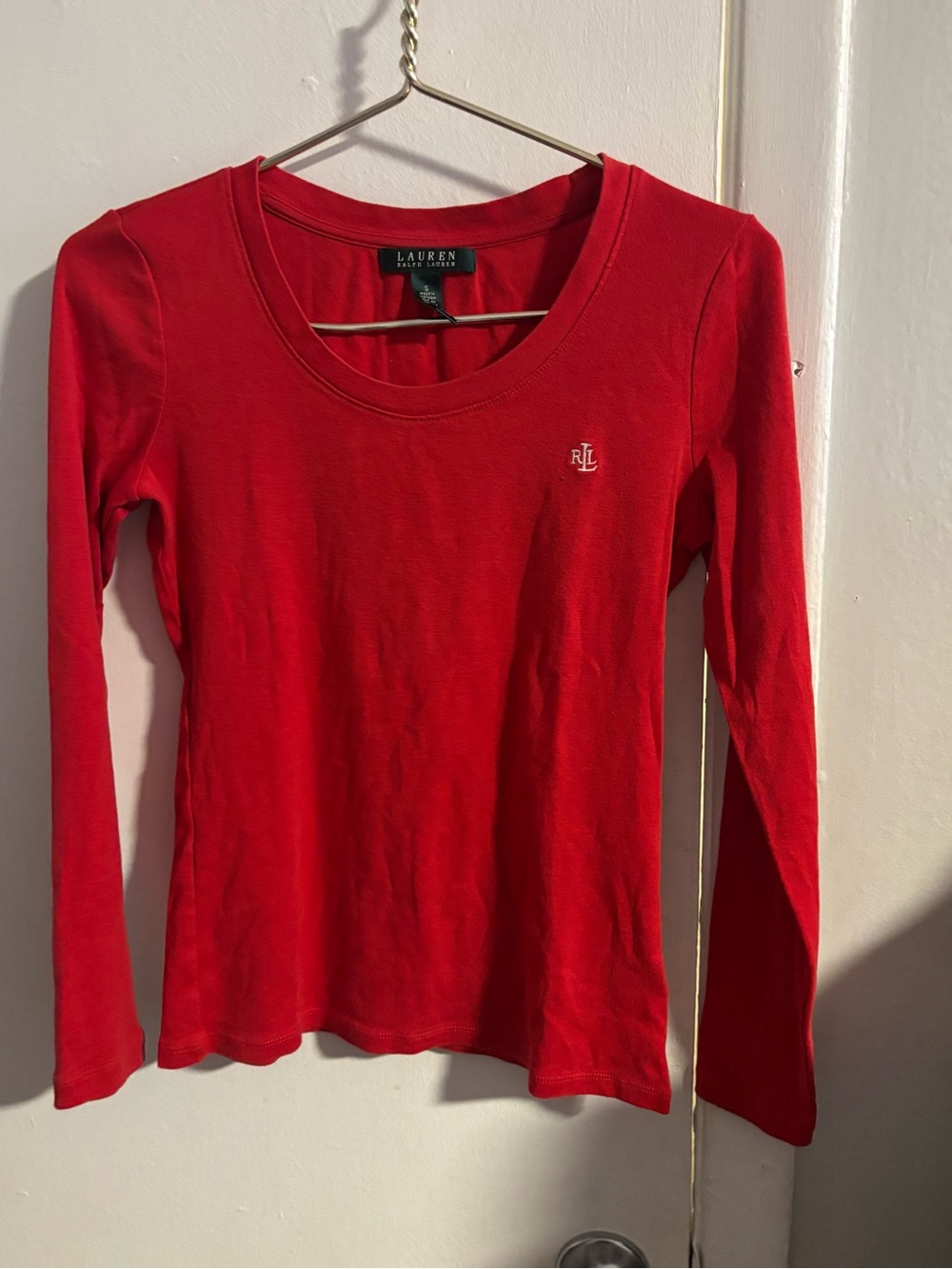 Lauren Ralph Lauren Red Long Sleeve Top Small RL Logo Stretch Tee
(902)